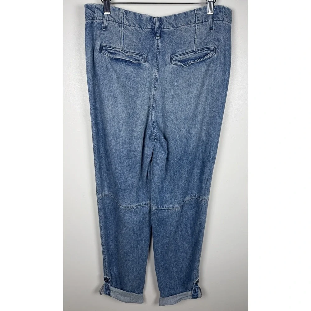 Free People Rory Slim Straight Jeans Seamed Button Pockets Tab Cuff Hems 28 NWOT